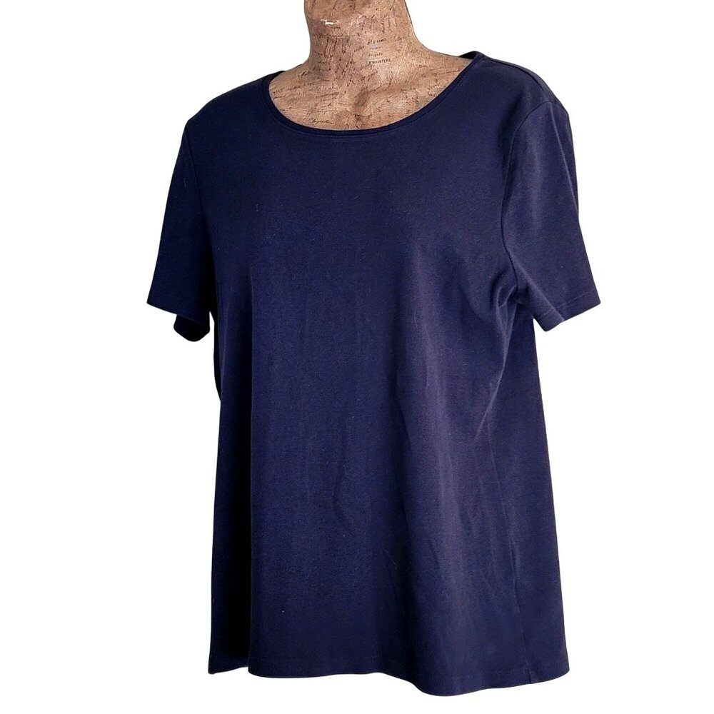 Talbots Womens Navy Blue Short Sleeve T-Shirt 100% Cotton Closet Staple